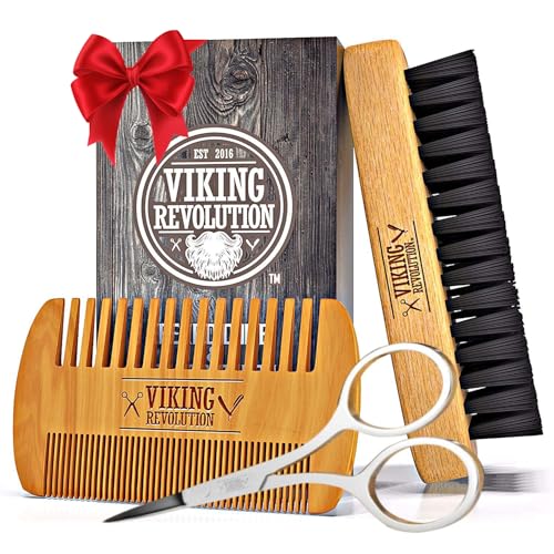 Peigne + brosse de barbe en poils de sanglier + ciseaux par viking revolution