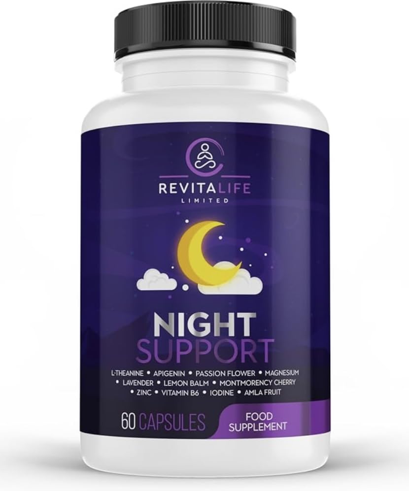 Revitalife Sleep Supplement | 60 Vegan Capsules | Award Winning Natural Herbal Sleep Aid | Apigenin, Lemon Balm, L-Theanine, Magnesium, Zinc, Vitamin B, Passion Flower, Montmorency Cherry, Amla Fruit