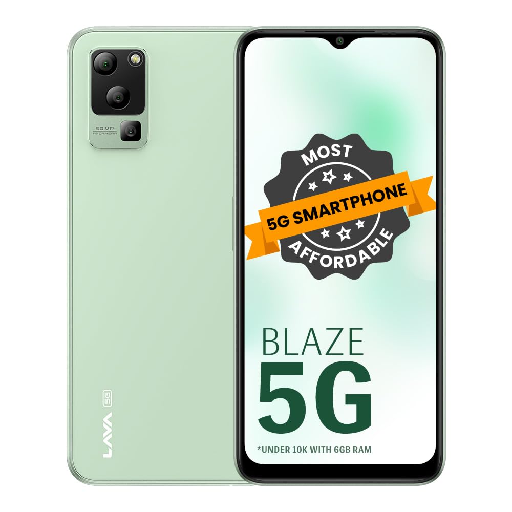 Lava Blaze 5G (Glass Green, 6GB RAM, UFS 2.2 128GB Storage)| Segment's Most Affordable 5G Smartphone| Ultrafast Mediatek D700 | 50MP AI Triple Camera | 5000 mAh | 6.5" HD+ 90 Hz Display | Clean UI