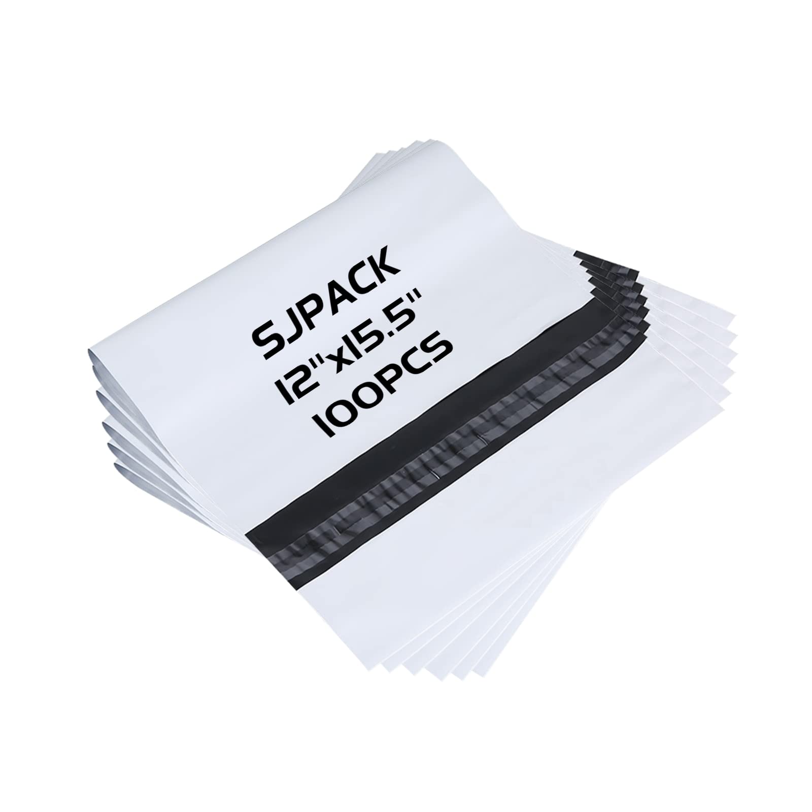 SJPACK 2.5 Mil 12x15.5-inch Poly Mailers Envelopes Bags, White Shipping Bags (100 Bags)