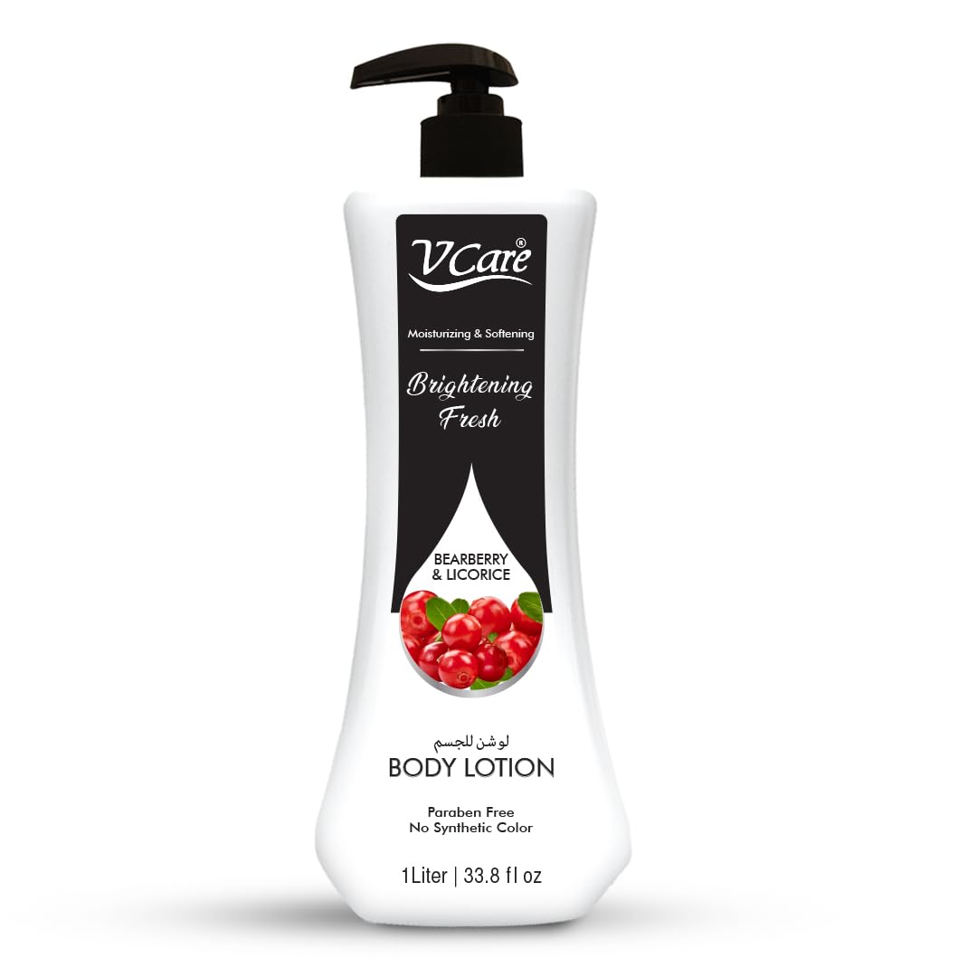 V Care Brightening Fresh Body Lotion - 1 Liter Bearberry & Licorice Extracts | Moisturizing Body lotion for Dry and Rough Skin| Pump Bottle