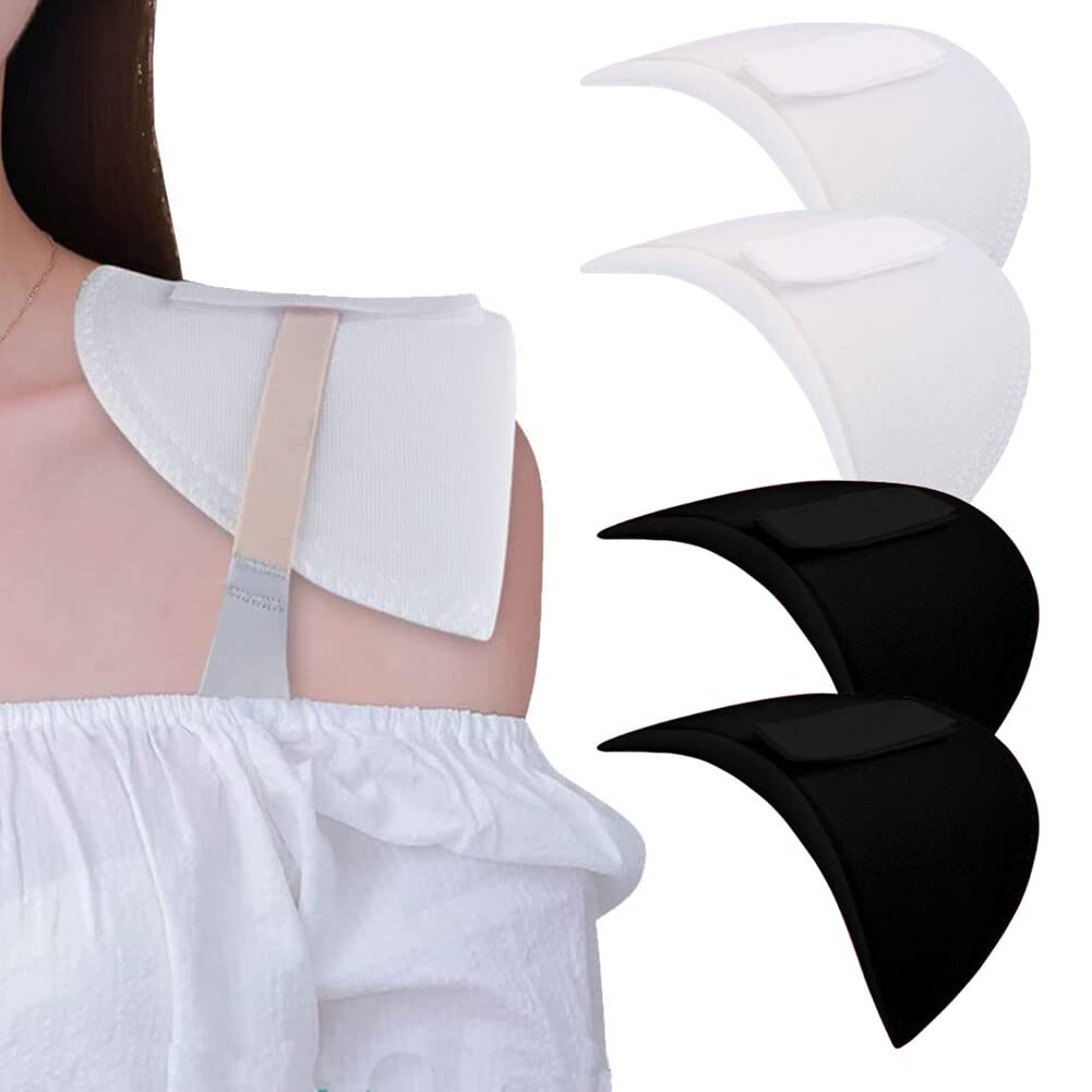 Elandy 2 Pairs Foam Sponge Shoulder Pads Clothing Covered Set-in Shoulder Enhancer Pads Shoulder Protectors Bra Strap Holder Cushions for Jacket Blazer T-Shirt (Black+White)