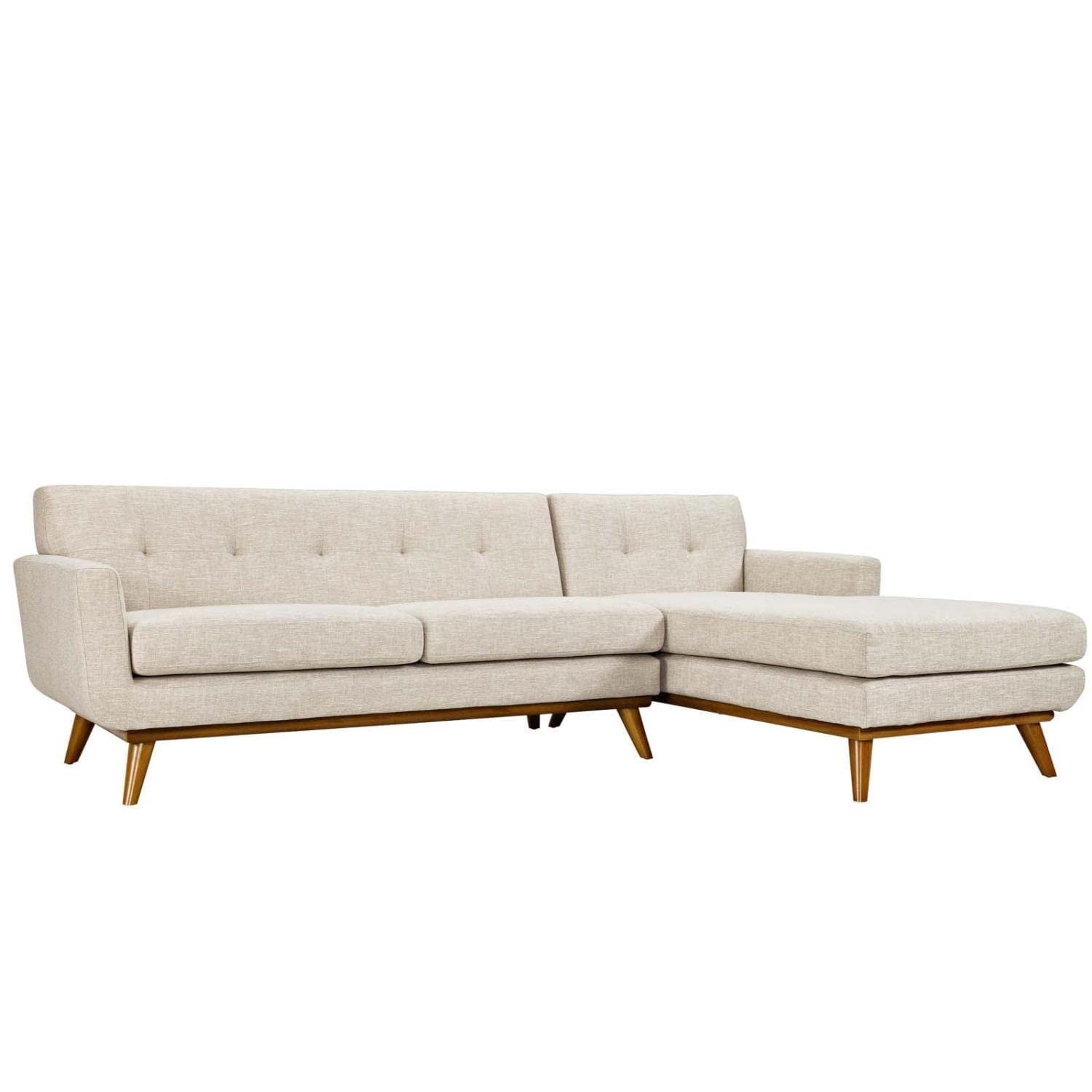 Modway Engage Right Facing Sectional Sofa in Mid-Century Modern Upholstered Fabric Beige