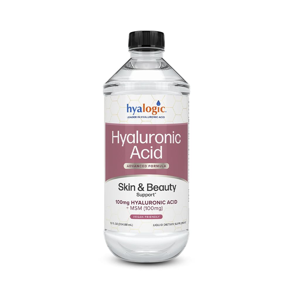 HyalogicLiquid Hyaluronic Acid Supplement - Ingestible Skin Support with 100mg Hyaluronic Acid and 100mg MSM - Natural Hydration for The Face, Eyes and Lips - High Molecular Weight Formula - 12 oz