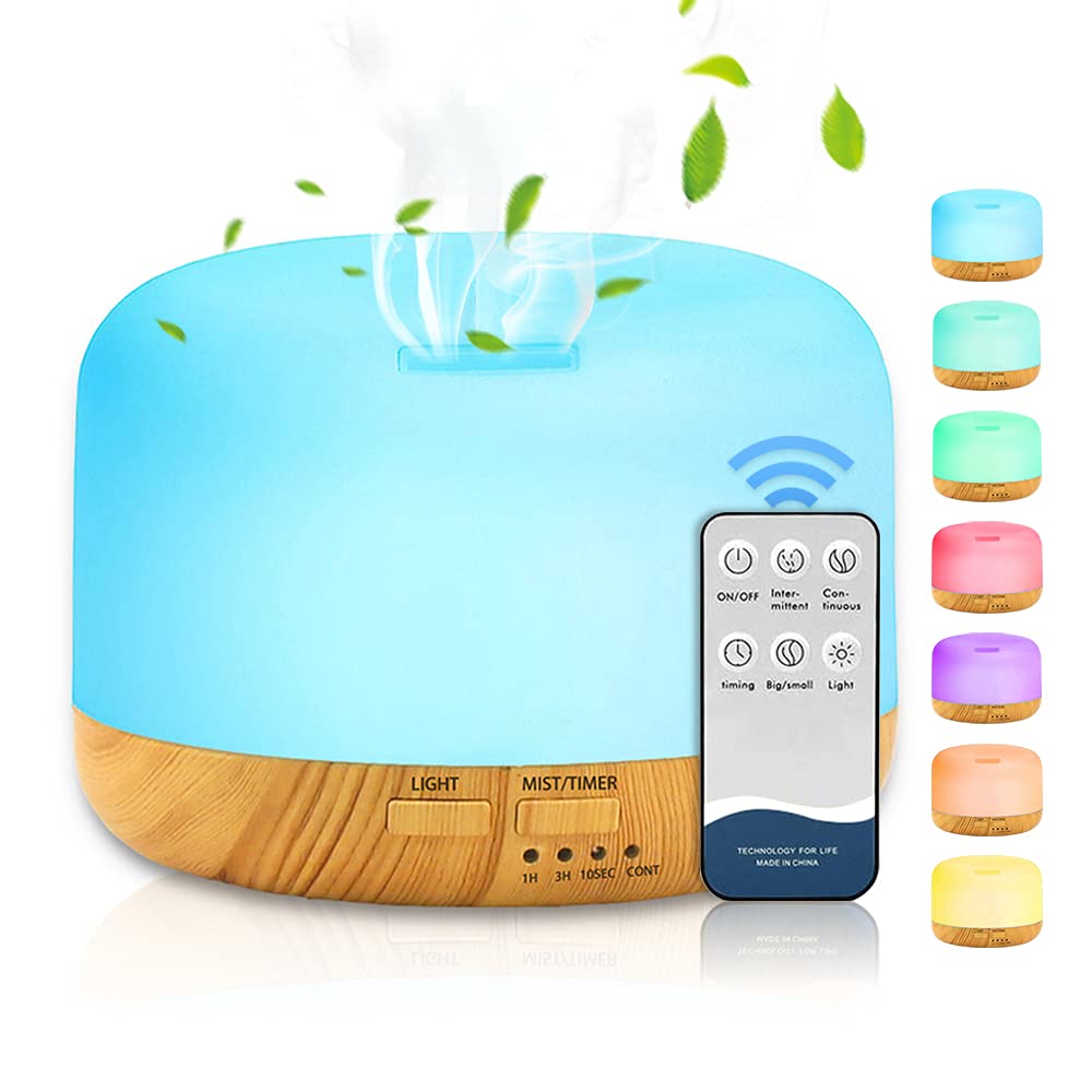 DASIAUTOEM Essential Oil Diffuser, 450ML Aromatherapy Essential Oil Diffuser, Remote Control Ultrasonic Humidifier Aromatherapy Diffuser with 7 Colors LED Light Adjustable Mist for Baby Bedroom Office