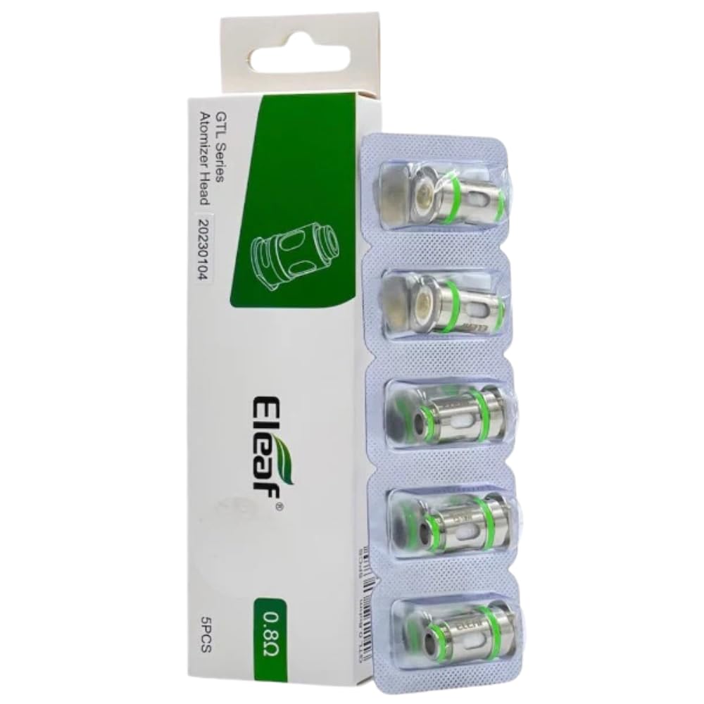 GTL Coils for Eleaf [0.8ohm | 12-18W] 5 Pack - E Cigarette TPD Compliant Ecig, 2ml Cartridge, No Nicotine