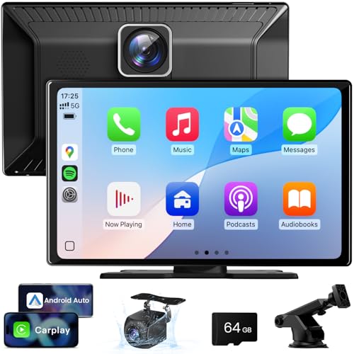 Rionhex Carplay Screen for car with 4K Dashcam, Wireless Carplay Android Auto, 9 Inch Portable Car Stereo Radio, Backup Camera, Bluetooth, GPS Navigator, 5G WiFi, Mirror Link, Voice Control