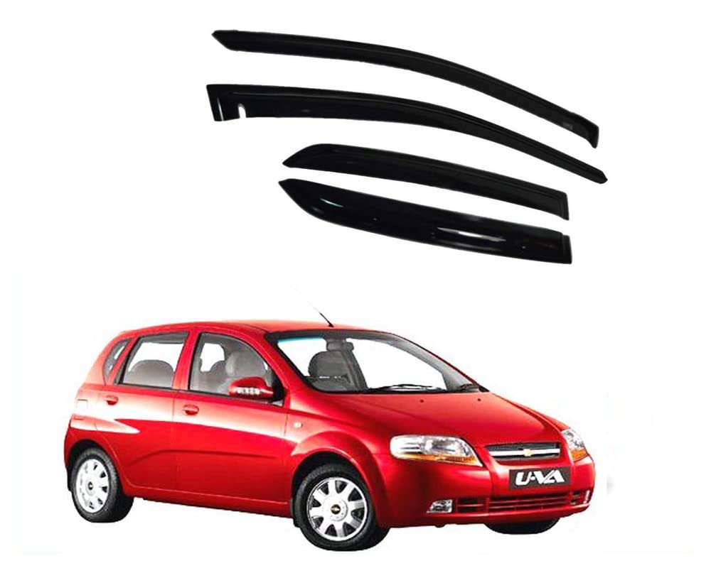 Kunj Autotech Door Visor Wind Rain Deflector Black Compatible for Aveo UVa Year 2006-2012 Set of 4 Pieces