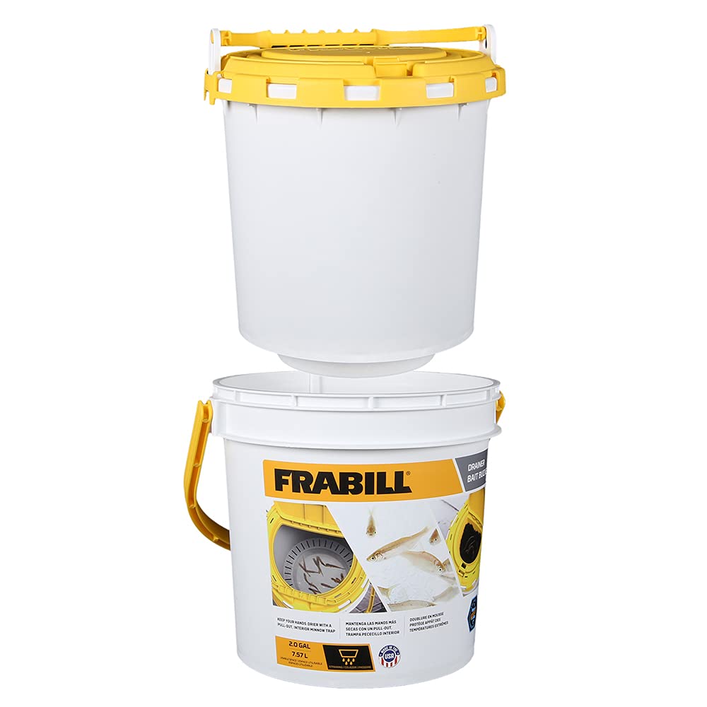 Frabill Drainer Bait Bucket | Dual Bait Storage Bucket,White/Yellow