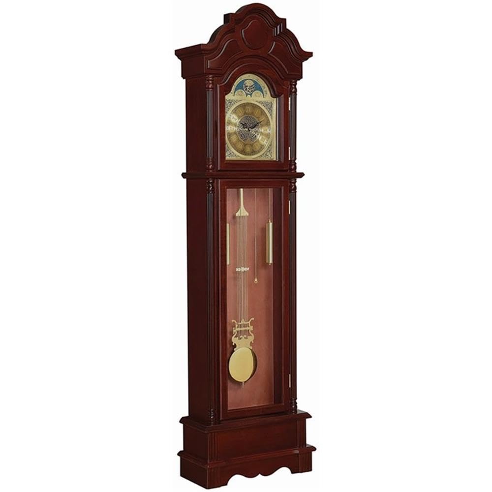 BOWERY HILL Grandfather Clock with Adjustable Volume Digital Chime in Brown Red