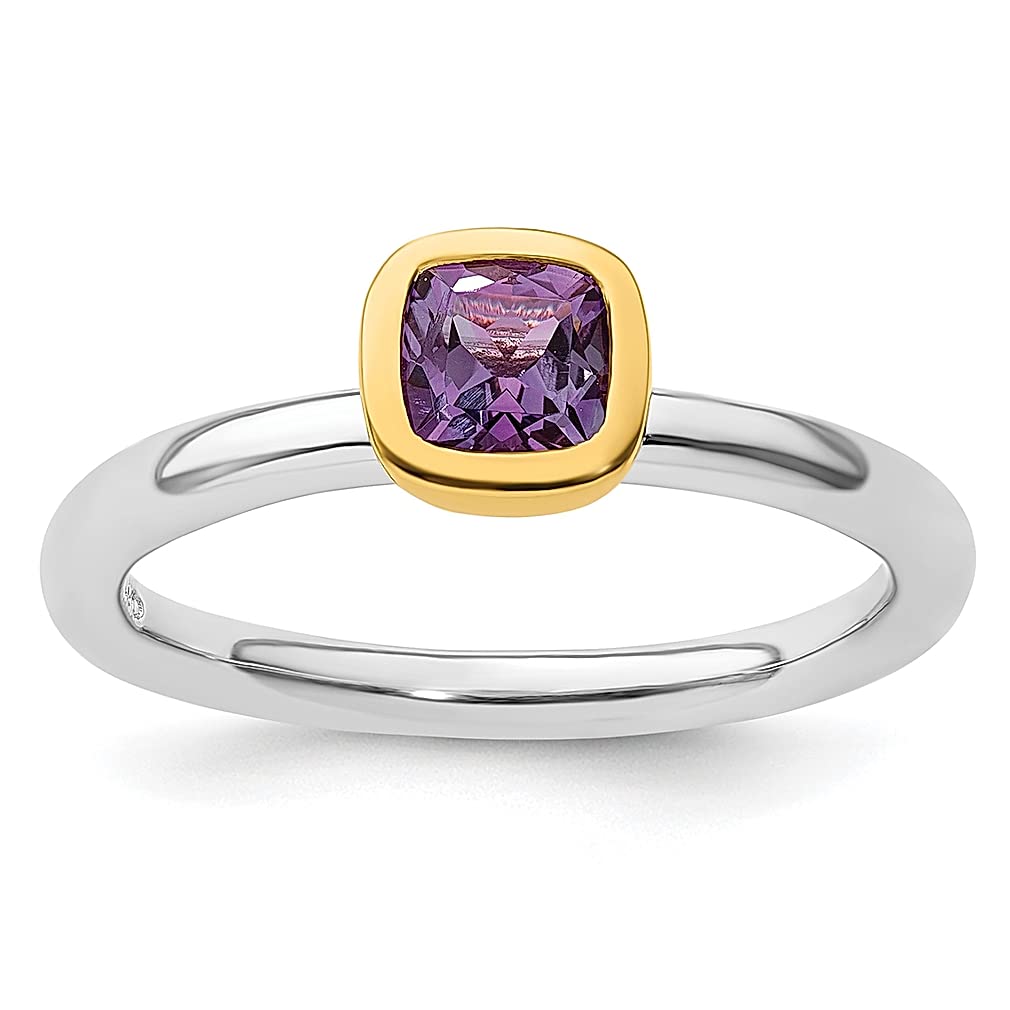 925 Sterling Silver Gold Amethyst Stackable Ring Birthstone February Gemstone Fine Jewellery For Women Gifts For Her