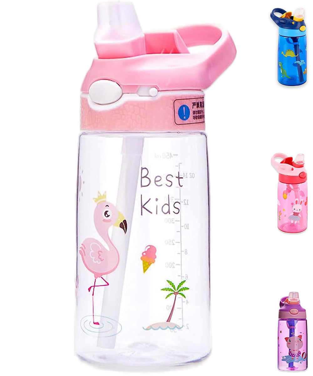 S2C Kids Water Bottle with Straw & Handle - 16 oz BPA Free Kids Water Bottles, Spill Proof Cups for kids, Easy-Clean, Water Bottle With Straw,Kids Water Bottle For School,toddler water bottle