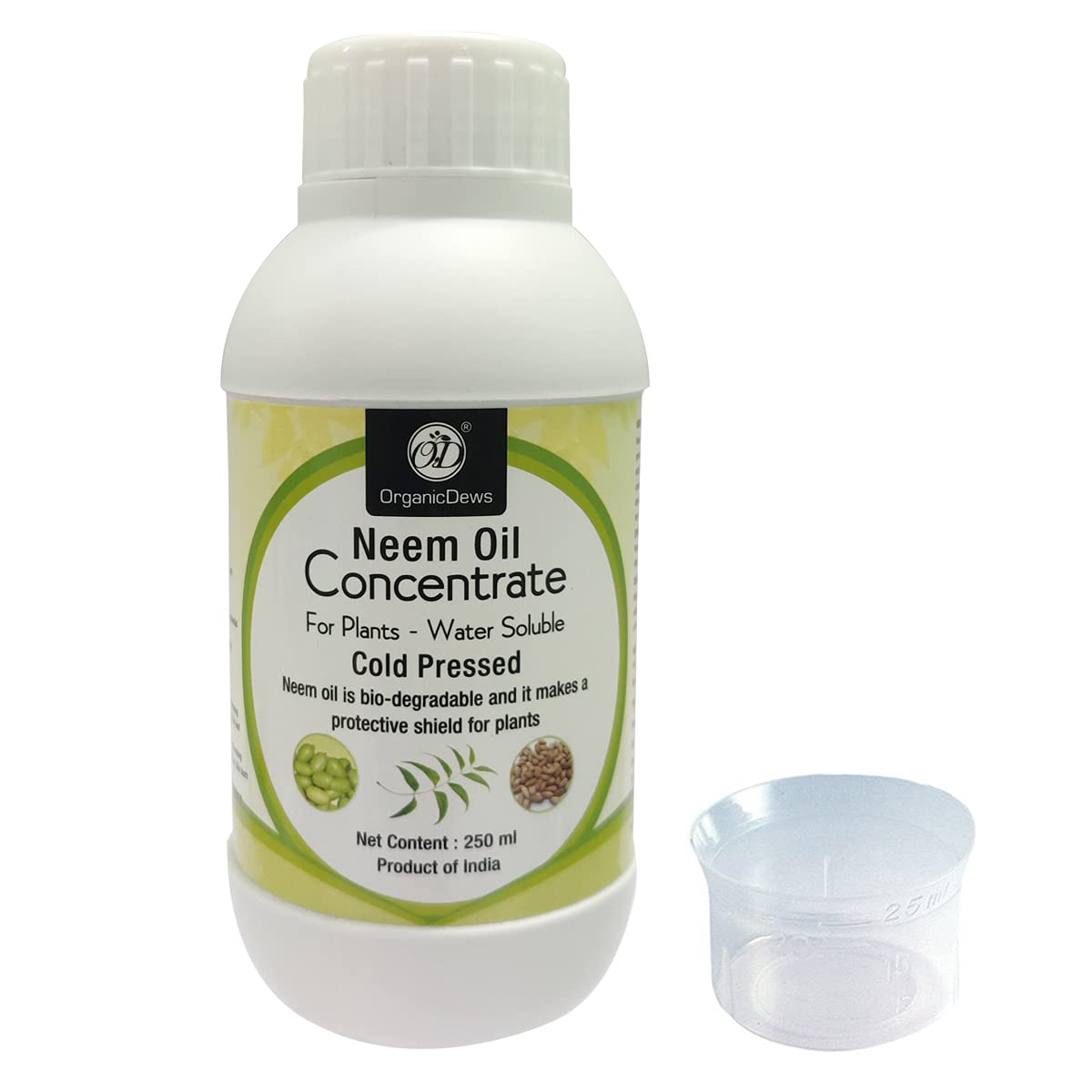 OrganicDews Neem Oil (Water Soluble) Concentrate for Plants 250 ml with Measuring Cup 25 ml - Controls Garden Insects and Fungus Diseases in Plant