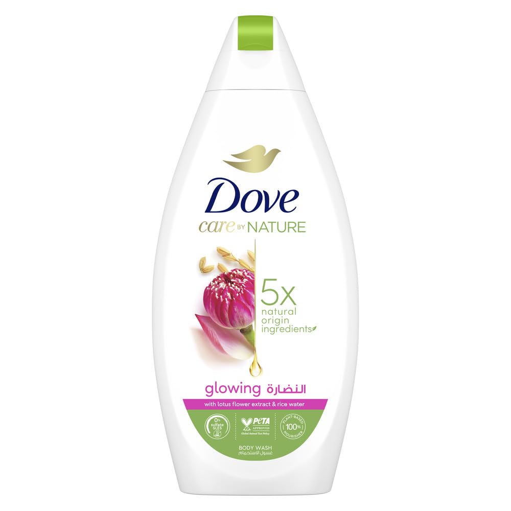 DoveCare by Nature GLOWING Body Wash, with renew blend technology, Lotus & Rice Water, soap with ¼ moisturising cream, 500ml