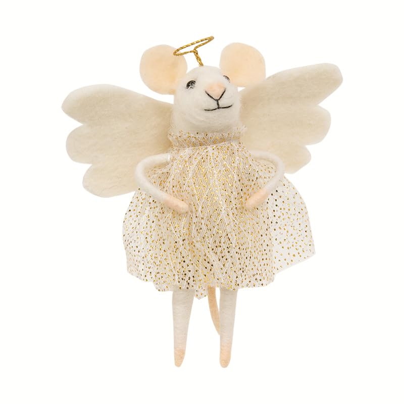 Angel Mouse Critter Felted Ornament, White