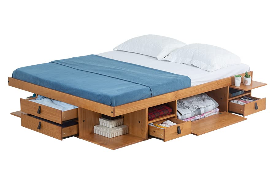 Bali Functional Bed 180 x 200 cm Oak - Wardrobe Bed with Lots of Storage Space and Drawers, Ideal for Small Bedrooms - Bed with Storage Made of Solid Pine Wood - Drawer Bed Including Slatted Frame