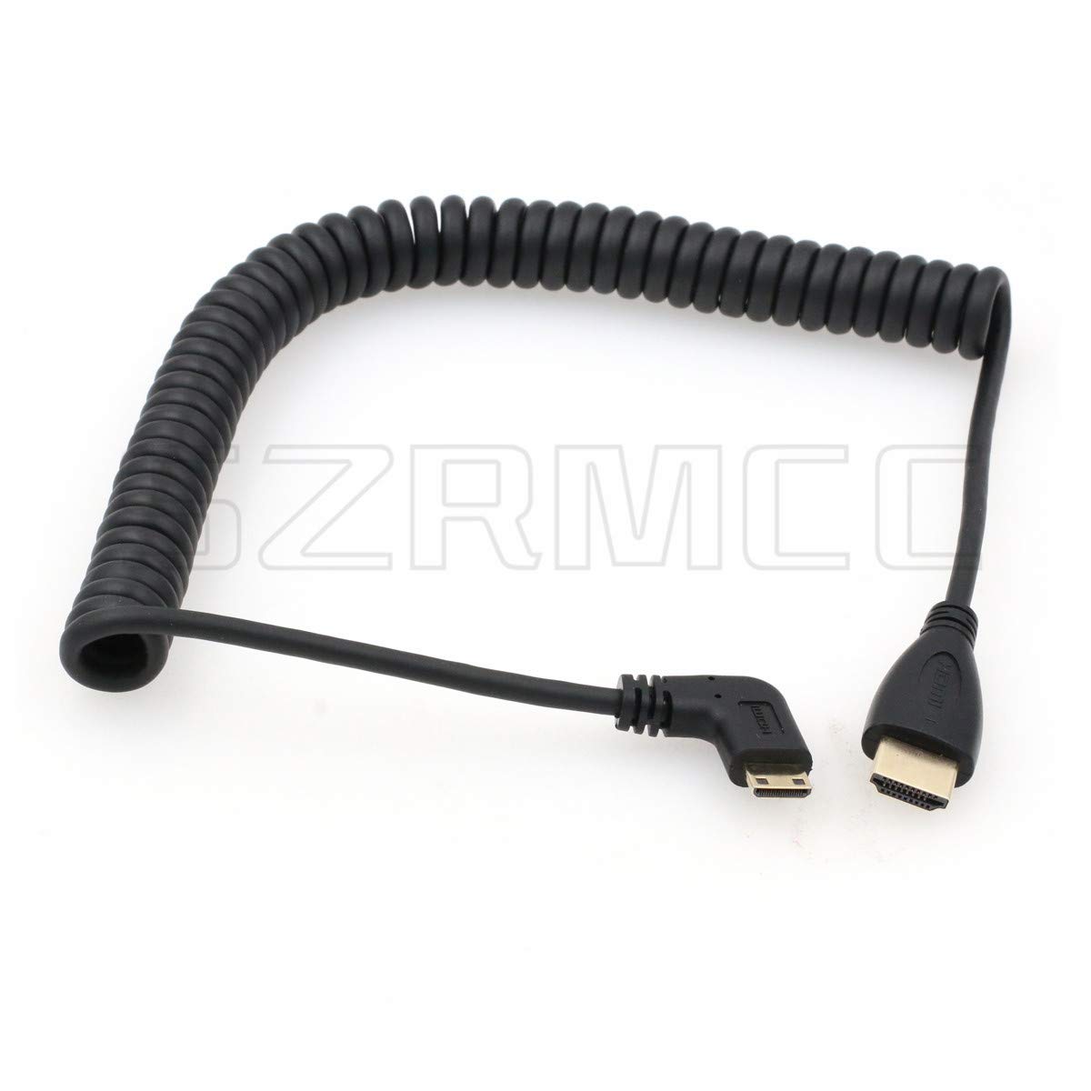 SZRMCC Right Angled Mini HDMI to HDMI High Speed Coiled Cable for Canon Sony CX7 / SR7E DSLR Camera ATOMOS Monitor