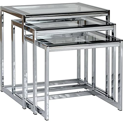 Living Room Nest of Tables - Clear & Black Glass with Chrome