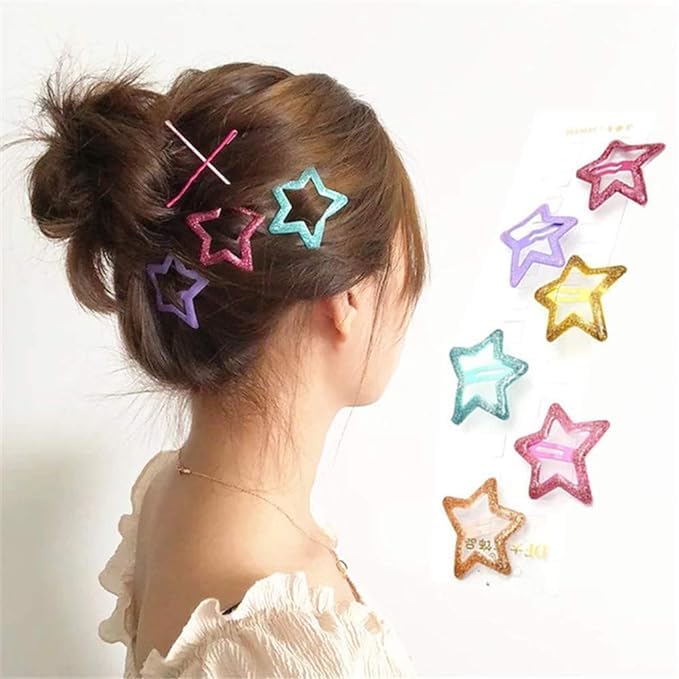 EPARTY-10pcs 6 Pcs/Pack Colorful Star Shape Glitter Metal Snap Hair Clips Girls' Cute Barrettes Hair Clips Hair Accessories