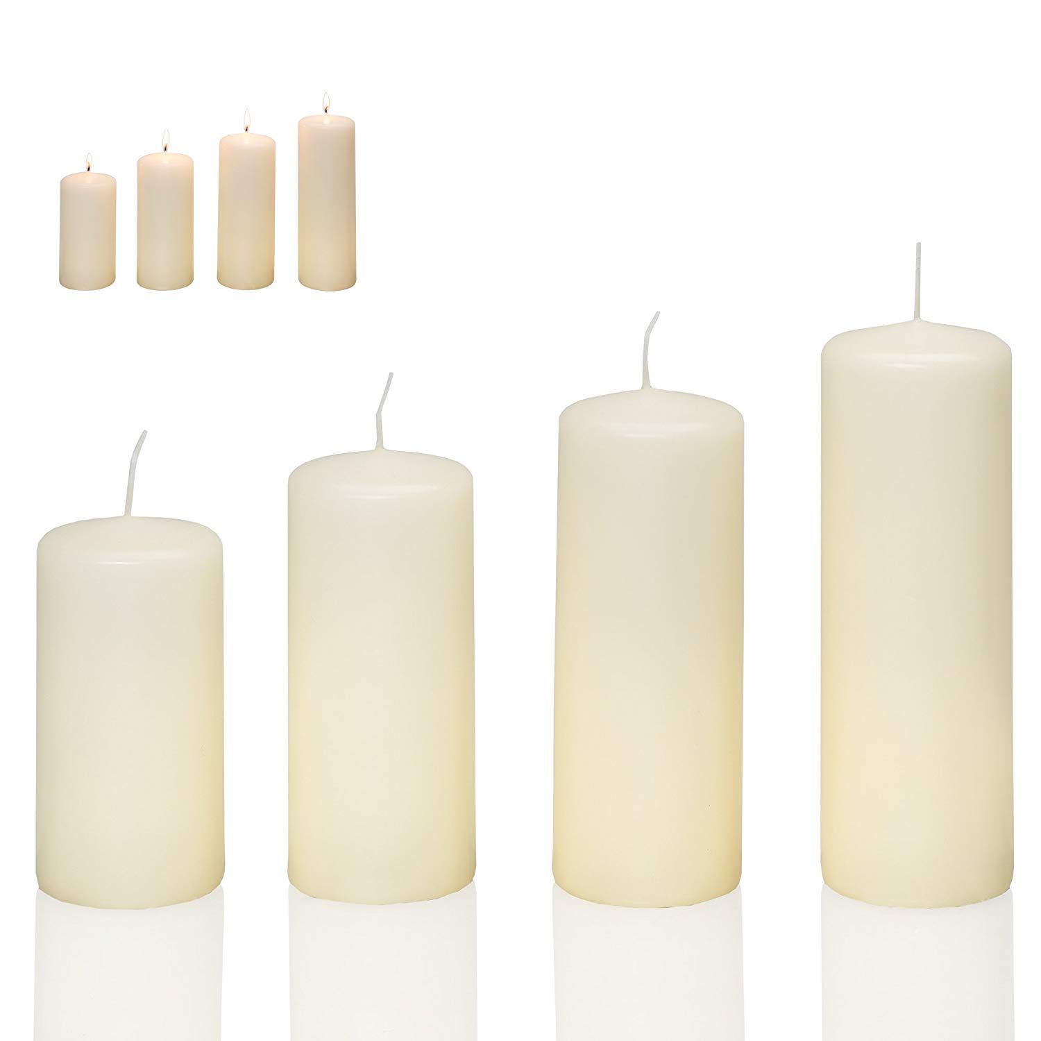 Smart-Planet Smart Planet® Ambiente Christmas candles, set of 4 Advent pillar candles in champagne, 4 sizes, Christmas wreath, Christmas candles