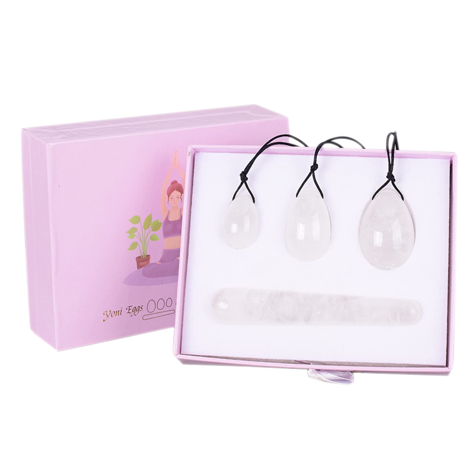 White Jade Yoni Egg Set Tightening Massage Stick Women Kegel Exercise Tool Yoni Wand Crystal Ball Set,Drilled Set with Box