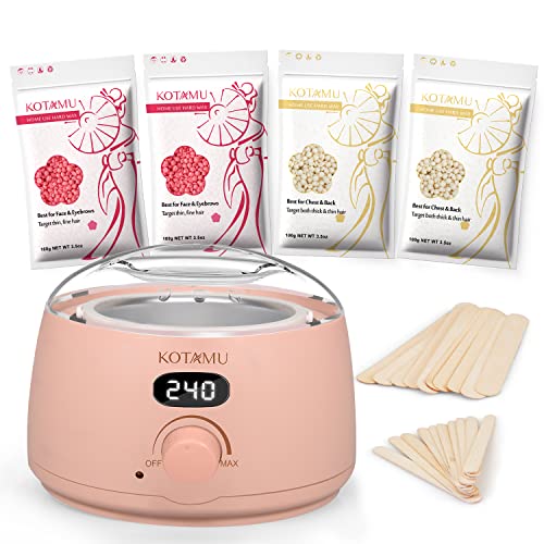 KOTAMU Digital Wax Warmer Kit for Hair Removal At Home for Women Sensitive Skin Brazilian Facial Hair Body with 4 Formulas Hard Wax Beads Target Different Type of Hair