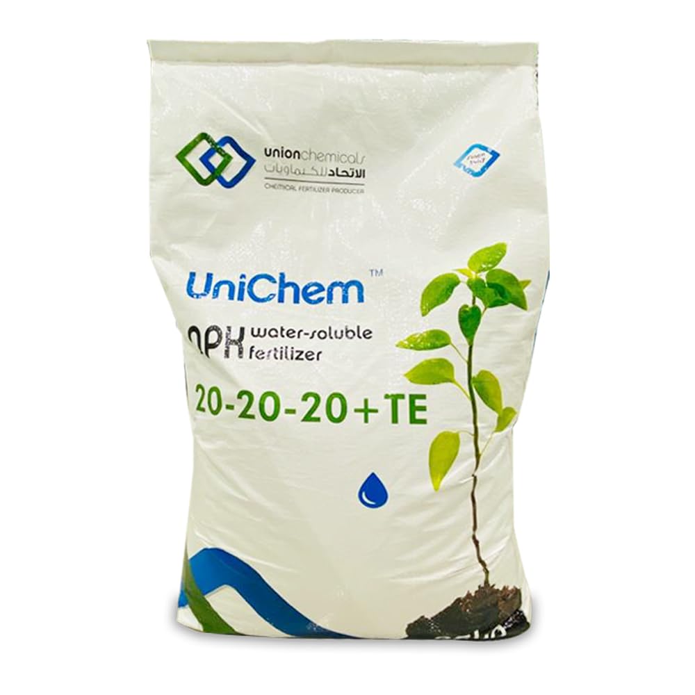 Unichem ® NPK Fertilizer, Nitrogen, Phosphorous, Potassium | Water soulble | Made in UAE, No.1 choice in UAE, Formula 20-20-20 +TE | farmers choice | Fruits, leaves, vegetables, fruits (10 Kg)