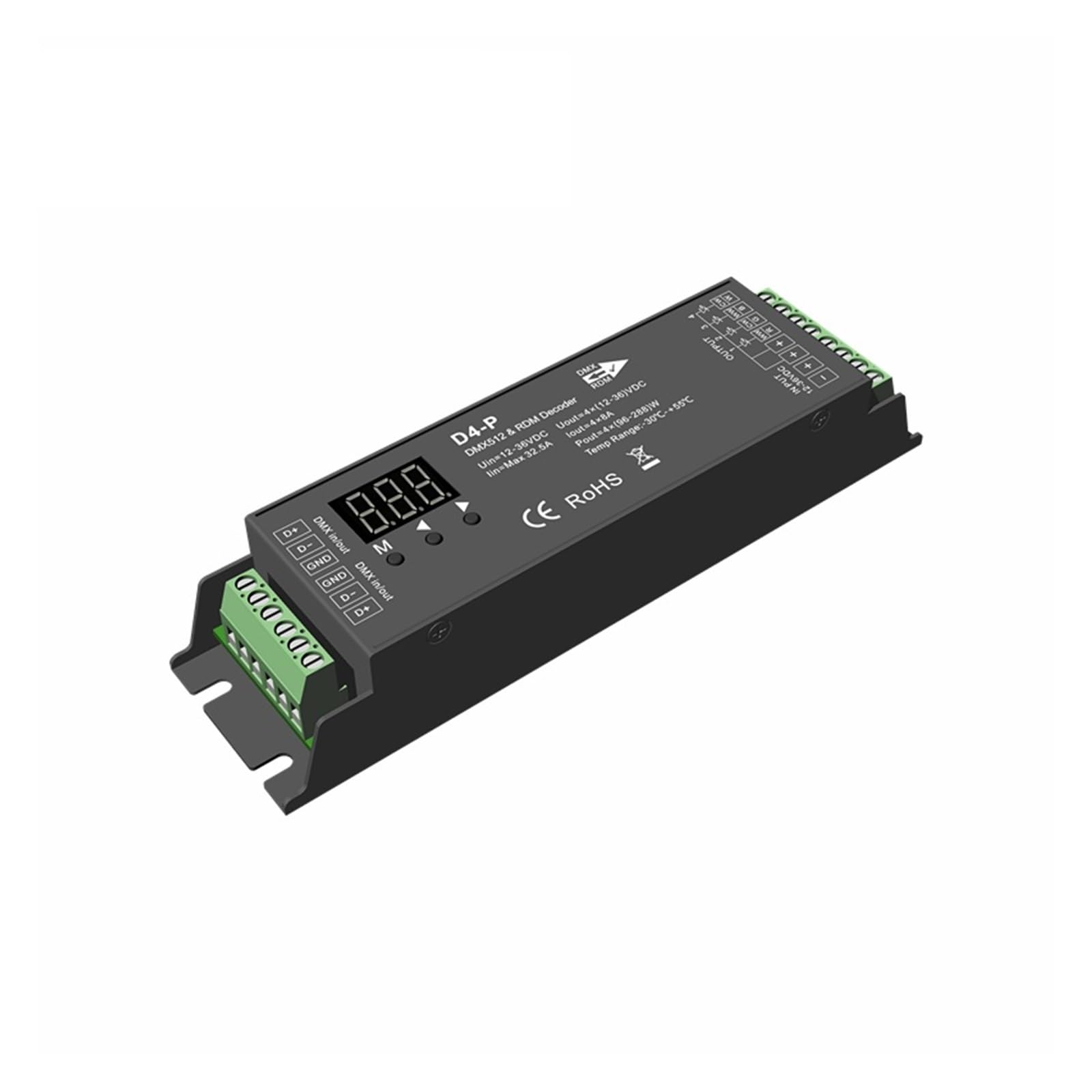 D4-E D4-P 4-Channel PWM Constant Voltage DMX & RDM LED decoder Controller Digital Display XLR3 RJ45 Port DC12-36V Input 8A*4CH (Color : D4-P)