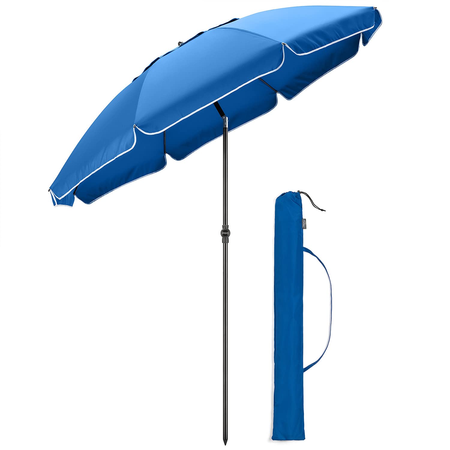 CHRISTOW Beach Umbrella Portable Tilting Parasol Sun Shade with UV Protection and Bag 2m