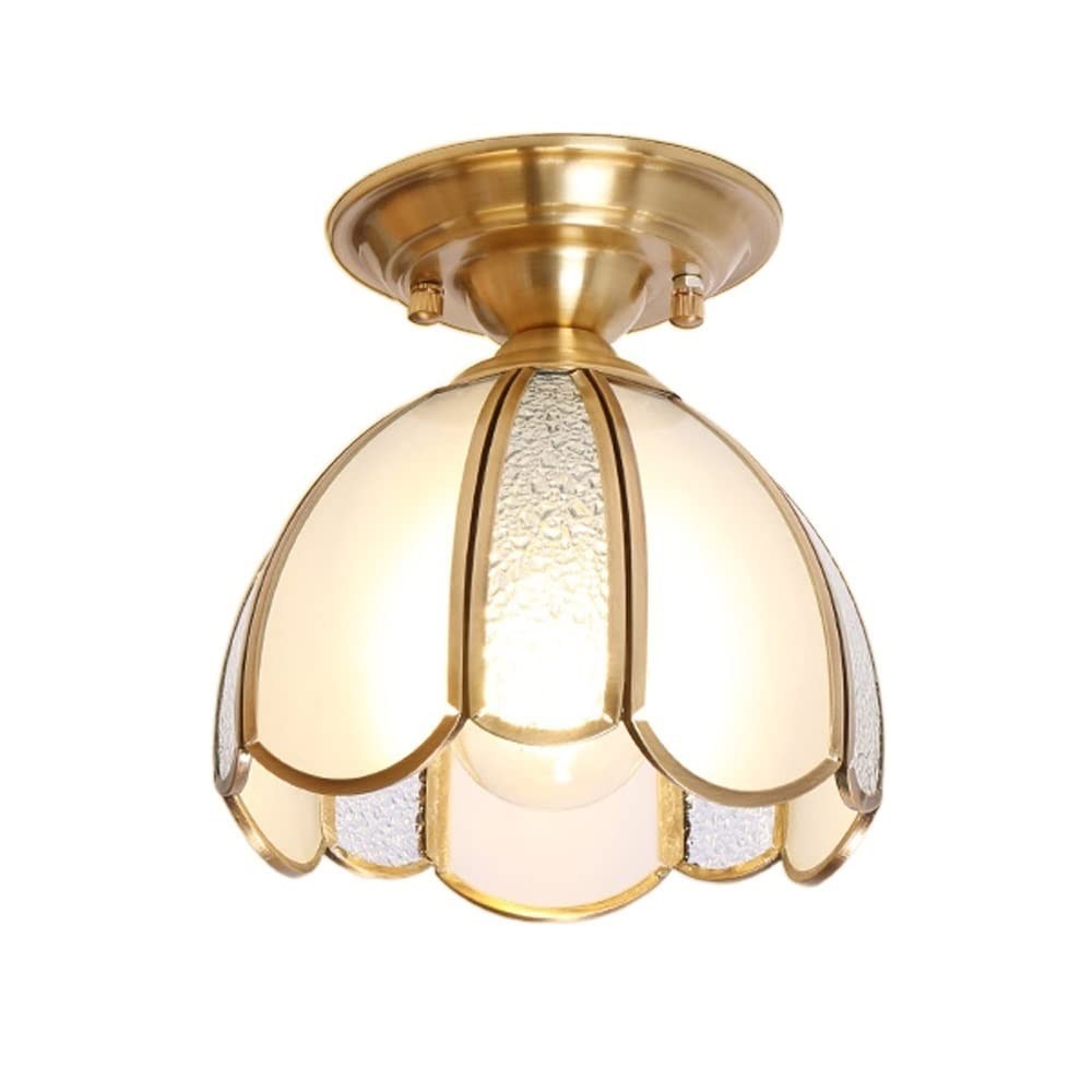 MayNuo Copper Material Led Ceiling Lamp E27 Screw Pattern Tempered Glass Lampshade Led Ceiling Lamp Copper Chassis Aisle Lamp Porch Lamp Creative Household Cloakroom European Balcony Ceiling Lamp Dura