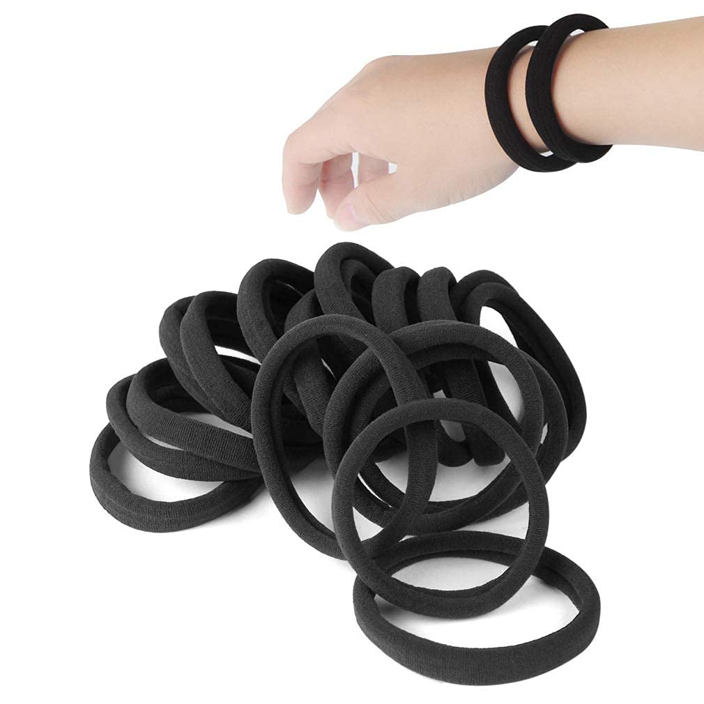 GOSICUKA 20 PCS Large Seamless Black Hair Ties Band for Thick and Curly Hair bulk