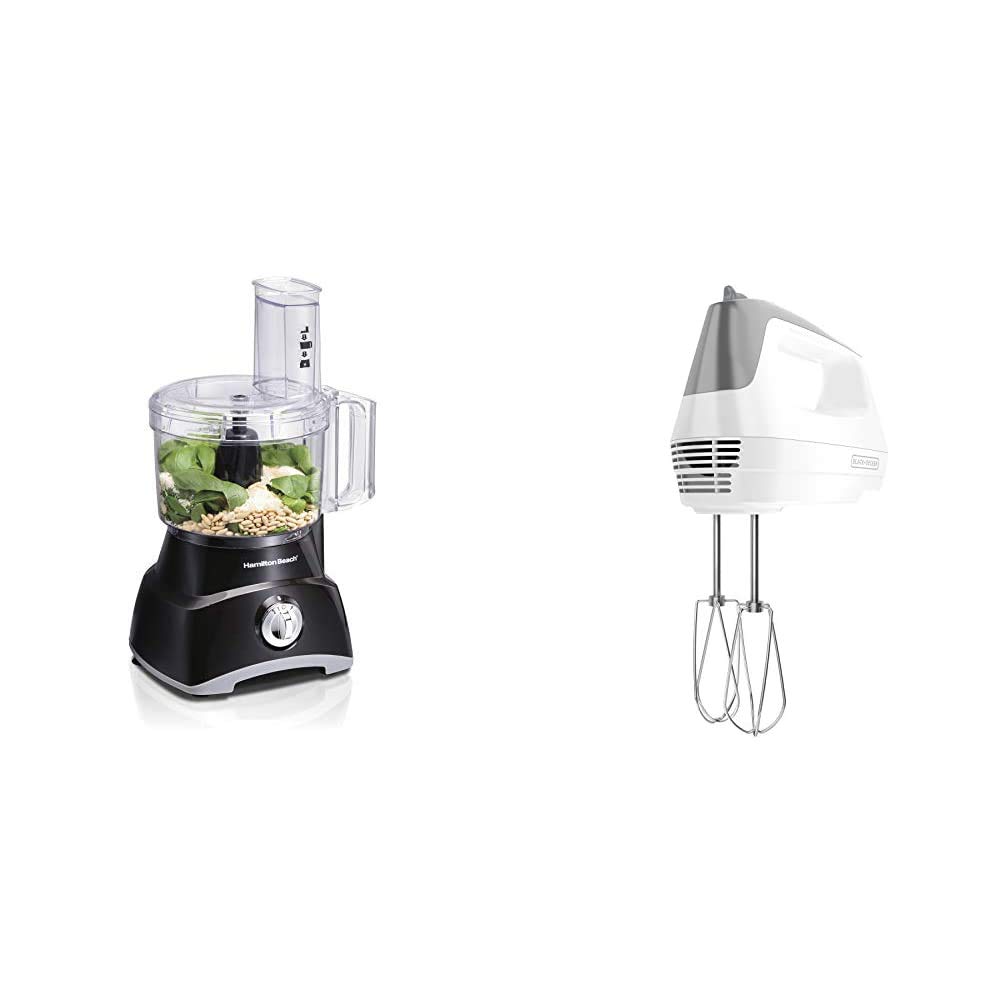 Hamilton Beach Food Processor & Vegetable Chopper for Slicing, Shredding, Mincing, and Puree, 8 Cup, Black and BLACK+DECKER Lightweight Hand Mixer, White, MX1500W