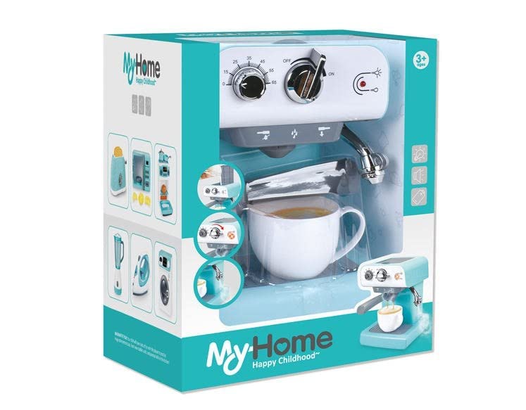 VVE Coffee Maker Role Play Pretend Kitchen Appliance for Kids with Realistic Action, Spray, Light and Sound - Coffee Mug for Imaginary Brewing Fun