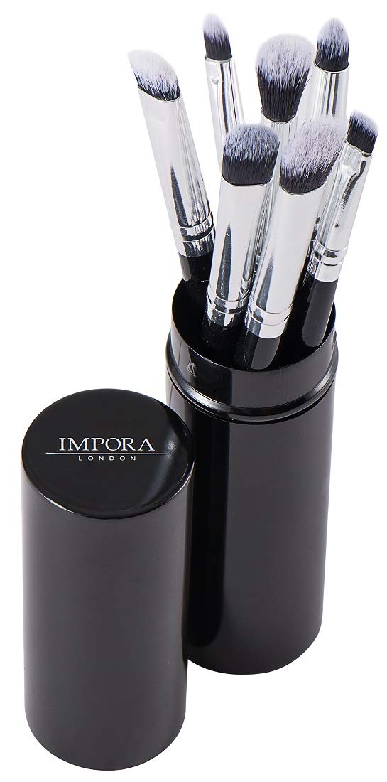 Eye Makeup Brush Set by Impora London. Includes - Eyeshadow Brushes, Blending Brush, Pencil Brush, Eyeliner Brush & More [7 Brushes + Metal Case]. Perfect for Travel