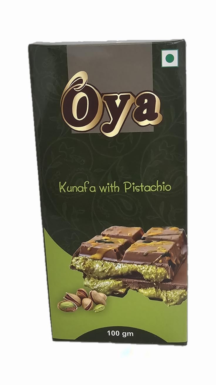 Oya Dubai Kunafa and Pistachios Chocolate 100gm | Kunafa Chocolate Bar Bites enriched with Pistachio | stuffed with pistachios | Dubai Kunafa Chocolate Bar| Bite through the crispy Chocolate layers | made with premium ingredients, ensuring an indulgent experience in every bite |festival celebrations