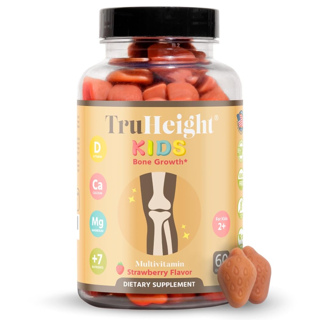 TruHeight Kids Bone Growth Gummies (Ages 2+) All Natural Kids & Toddler Vitamins - Endorsed by Pediatricians - Vitamin D, Calcium, K2, Magnesium Multivitamin - Natural Growth & Development