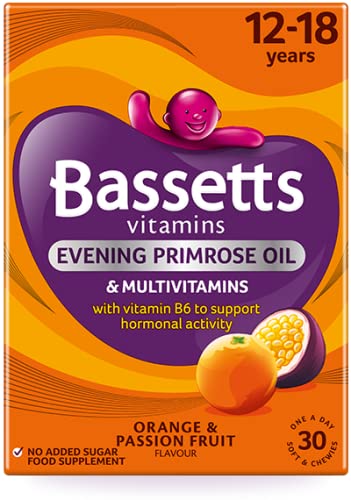 Bassetts 12-18 Years, + Evening Primrose Oil, Orange and Passion Fruit Flavour, One A Day Soft and Chewy Multivitamin - Pack of 5, Total 150 pastilles