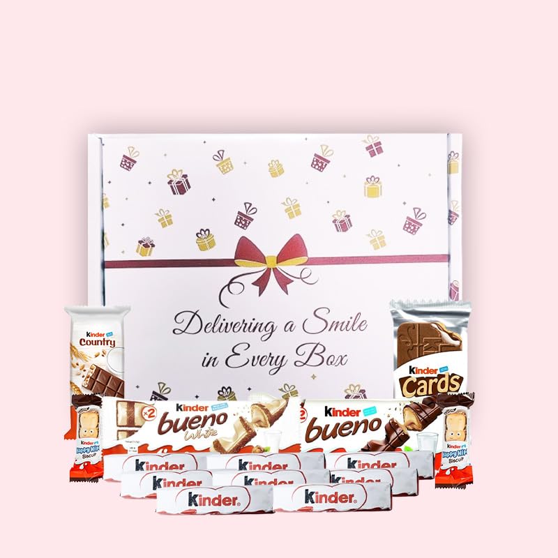 Kinder Chocolate Gift Box Hamper – Assorted Kinder Treats | Letter Box Friendly | Ready-to-Gift Packaging | Fun for Everyone | Kinder Bueno, Kinder Happy Hippo, Kinder Card, Kinder Country, Kinder Bar