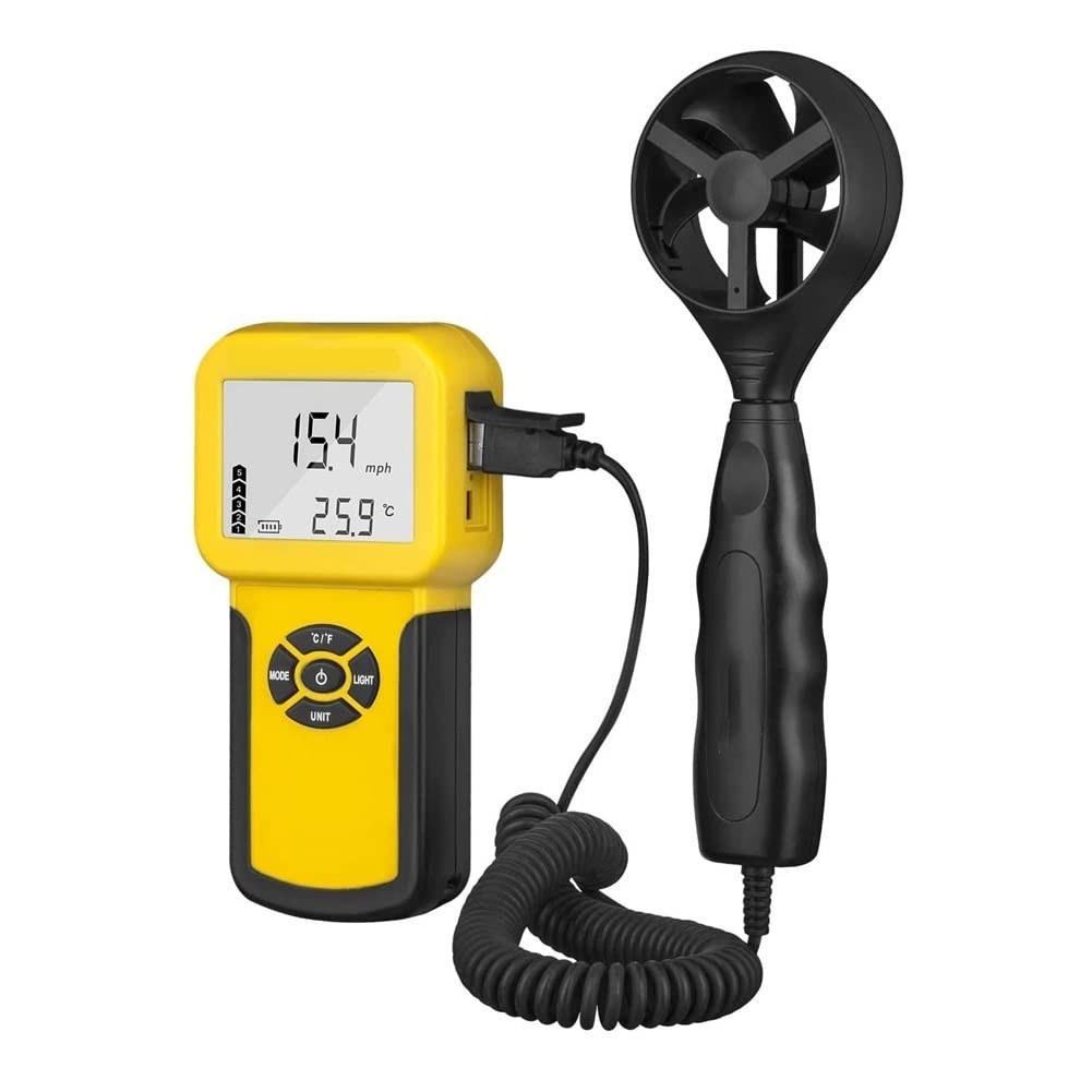 UOOD Anemometer, Digital Handheld Anemometer with USB Interface, Portable Temperature Humidity Wind Speed Meter with LCD Backlight