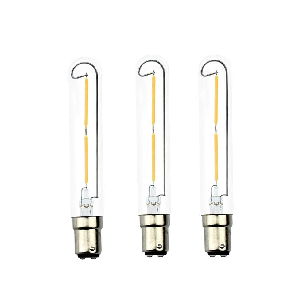 2W BA15D LED Bulb Warm White Dimmable, T6.5 LED Filament Tube Bulb, 120V Double Contact Bayonet Base Clear Appliance Bulb (20W Repalcement), LED T6.5 Tubular Exit Sign Light 2700K, 3 Pack