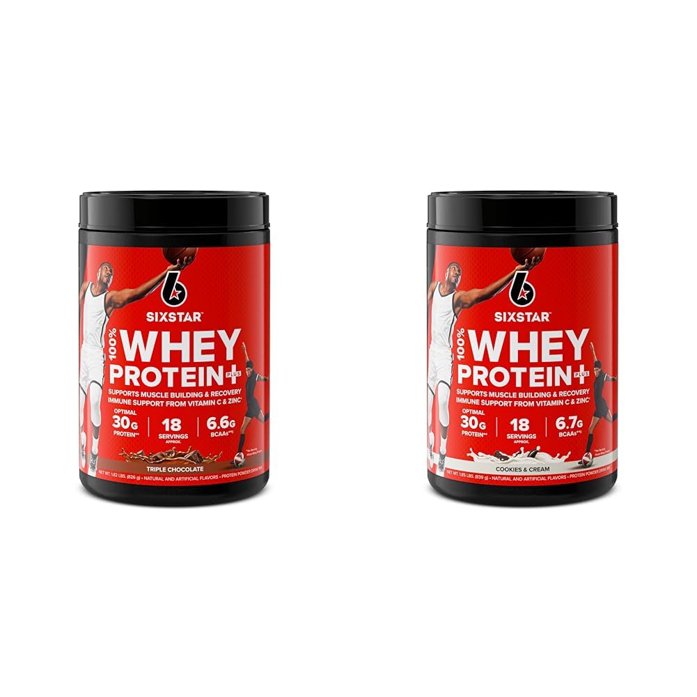 Six StarElite Series 100% Whey Protein Plus Triple Chocolate 1.8lbs US & Elite Series 100% Whey Protein Plus Cookies and Cream 1.8lbs US