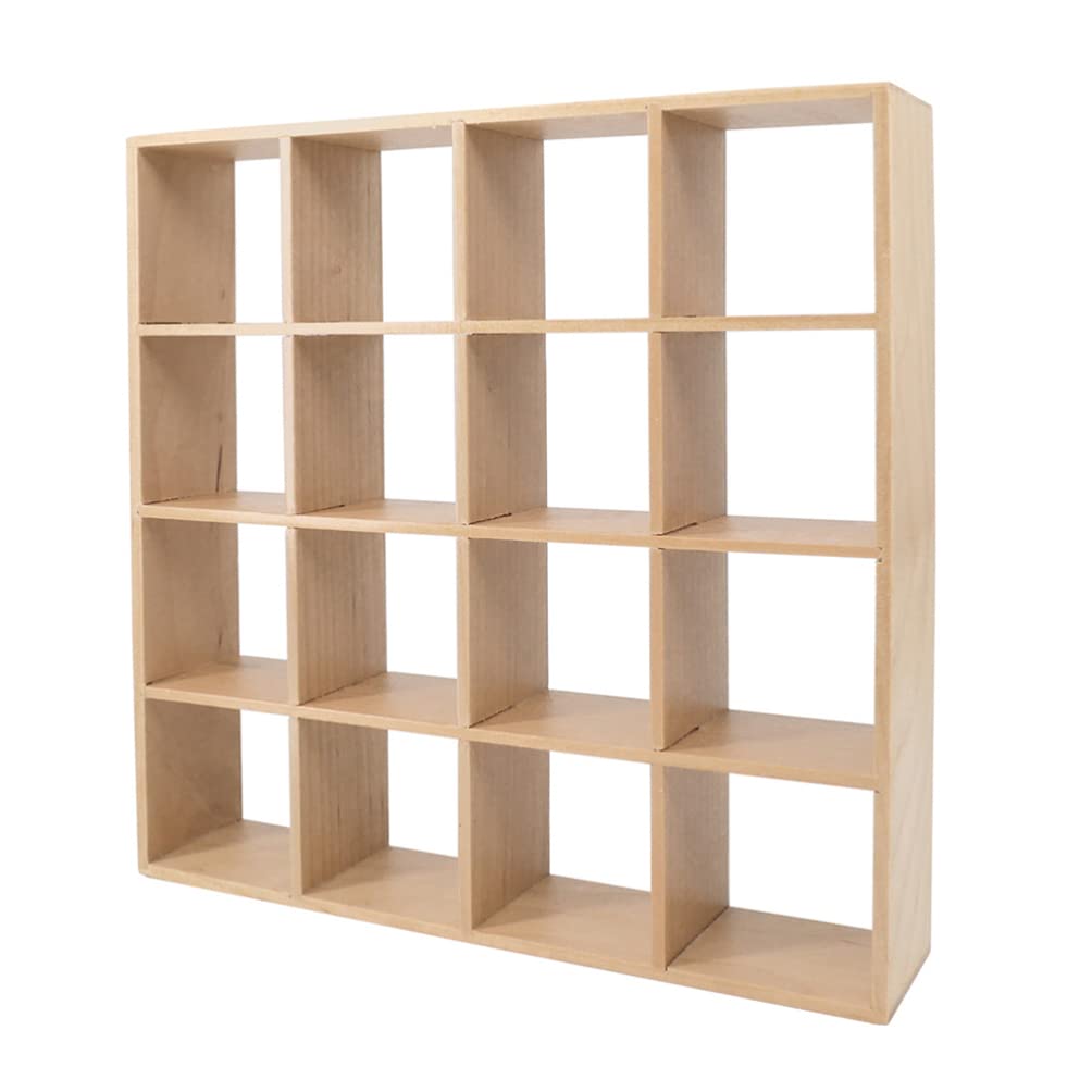 Toddmomy 1/12 Scale Accessories Dollhouse Miniature Wooden Storage Rack 16 Grid Shelves Doll House Wall Rack Bookshelf Display 1/12 Dollhouse Furniture Accessories Miniature Dolls