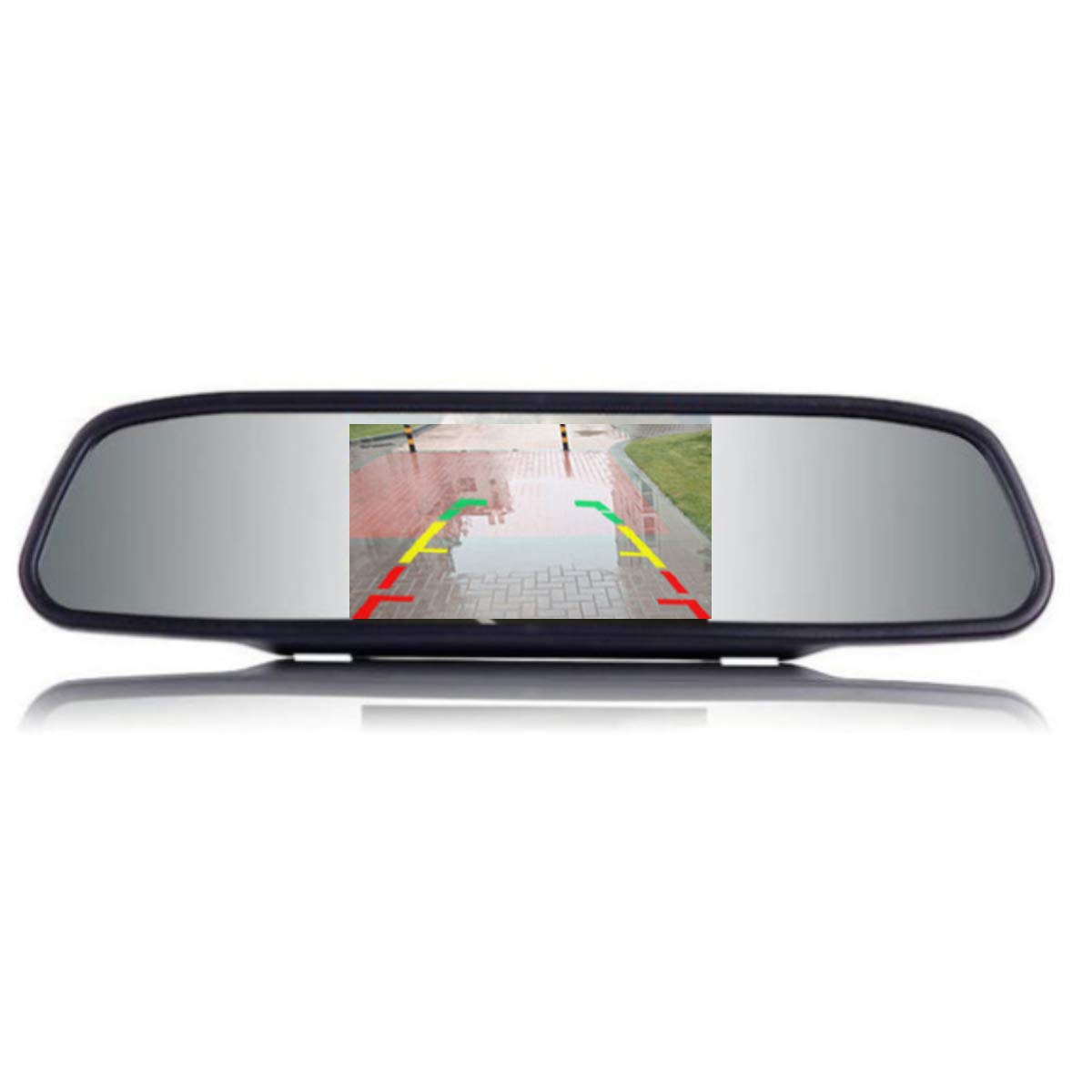 EKYLIN 12V-24V 4.3 inch Car Video Monitor Auto Rear View Mirror LCD Screen Universal Mount Clip-On Current Mirror for Backup Camera/Front Camera/Media Player/Safety Driving 2 Ways RCA Input