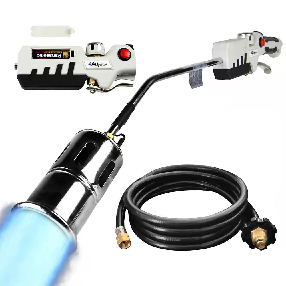 Propane Torch Weed Burner with Battery Ignition & 10FT Adapter Hose & Stand CSA Certified for Weeds Control Burning Snow Removal Ice Melting Asphalt Roofing Camp Fire Starting 20 lb Fuel Tank