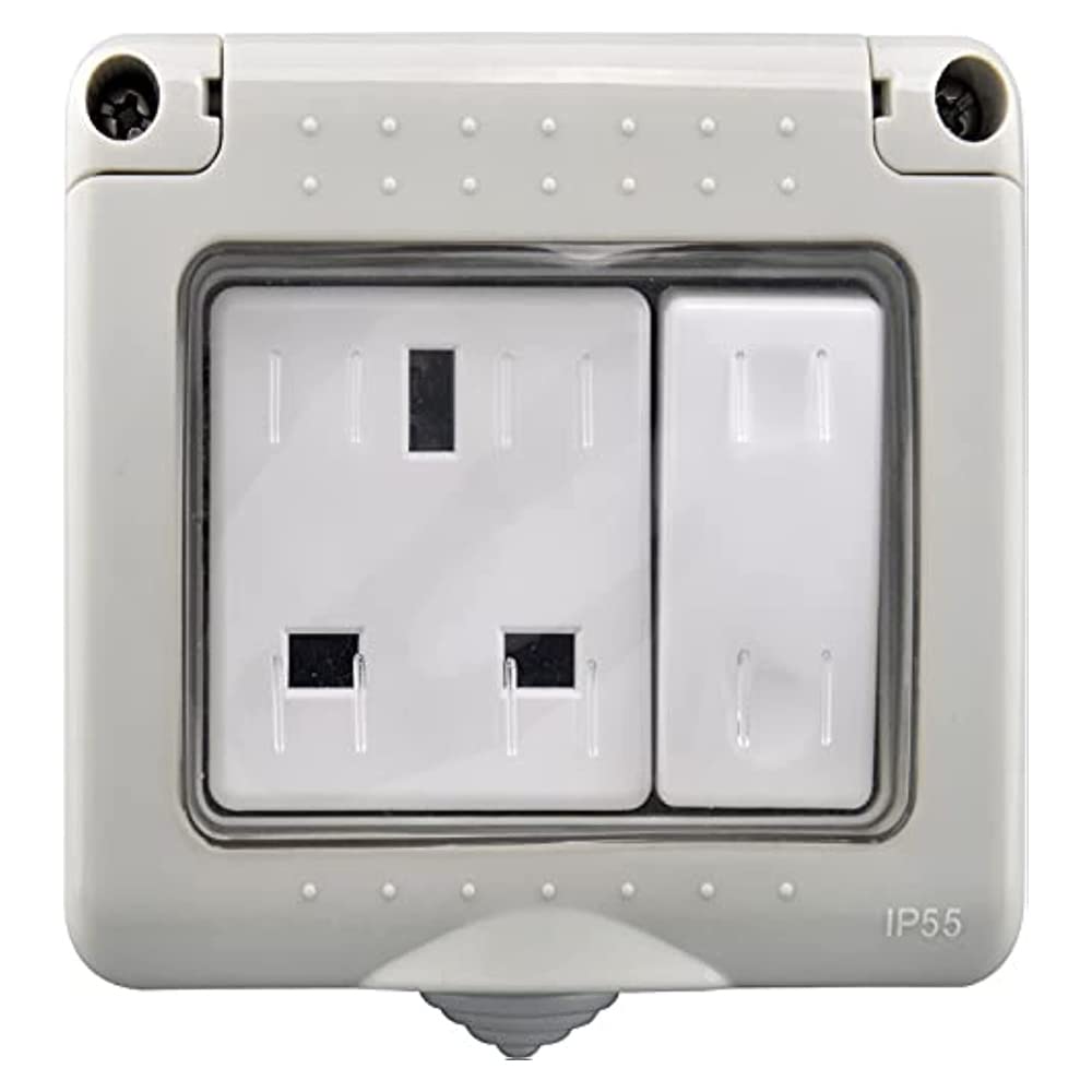 1 Gang Switch And Socket Outdoor Waterproof, ShowTop Wall Electrical Outlets,Weatherproof Plug Socket Box And10A Switchs Box