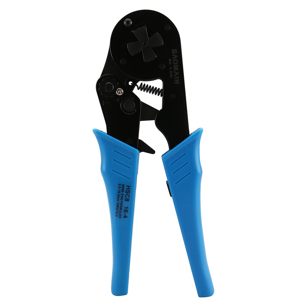 Baomain Crimper Plier HSC8 16-4 Mini Self-adjustable Crimping Tools Use for 6.0-16.0 mm² (10-5 AWG) Square Ferrule Wire Cable End-sleeves Blue