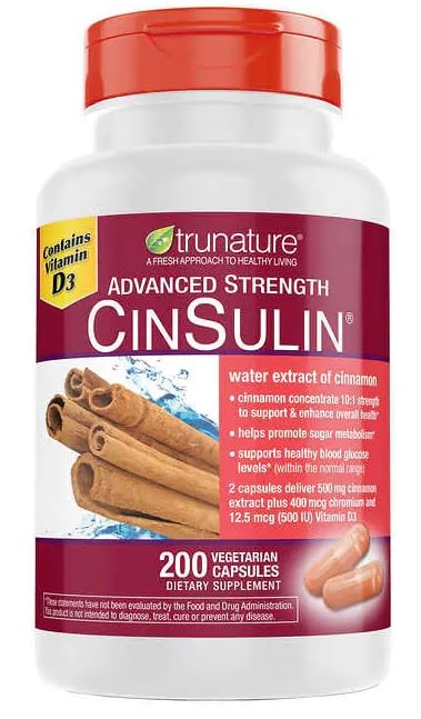 Tru Nature Cinsulin Advanced Strength Cinnamon Extract 500mg, 200 Vegetarian Capsules