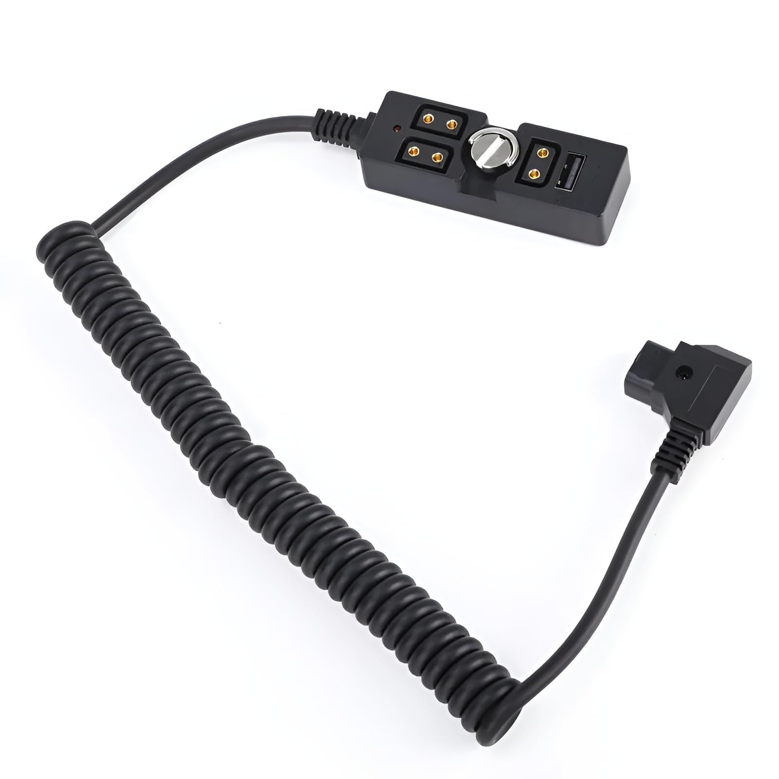 DFCINE Spiral D Tap Male to 3 Point Female Splitter Power Cable Hub with USB and Indicator Light - Perfect for Anton Bauer, V-Mount, ARRI, RED Camera, TILTA, Steadicam, IDX Battery