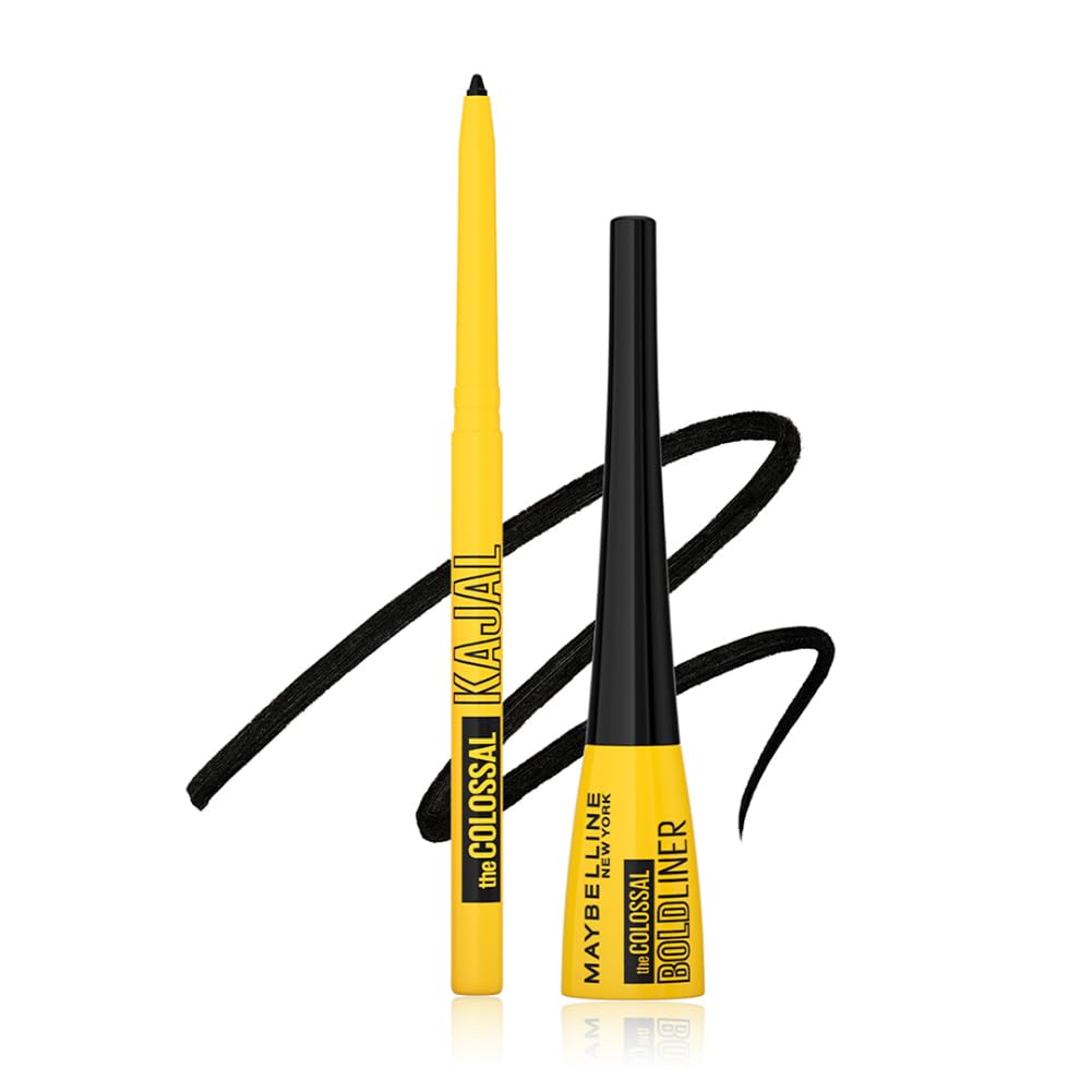 Maybelline New York Pencil Eyeliner & Kajal, Bold Eye Looks, Long-Lasting, Colossal Bold Liner & Colossal Kajal, Combo Pack, Essential Eye Kit, Black, Matte Finish