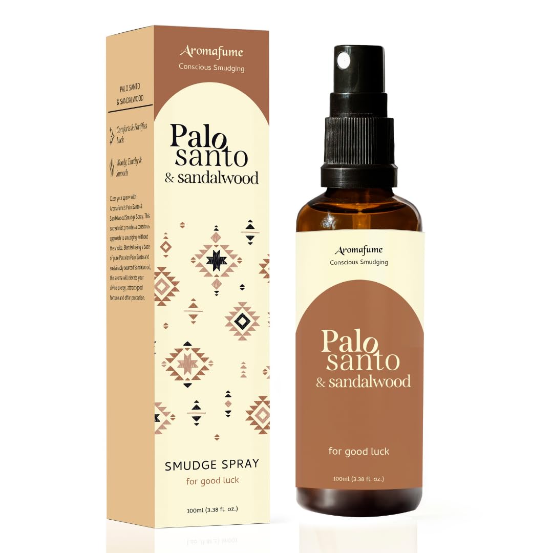 Palo Santo & Sandalwood Smudge Spray by Aromafume | 1 x 100ml / 3.38 fl oz l Aromatherapy | With Essential oils | Room Linen Spray | Natural Air fresheners for home | Spiritual Meditation Accessories